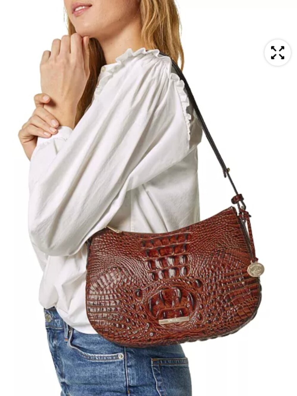 Brahmin Chestnut Croc-Embossed Hobo Shoulder Bag